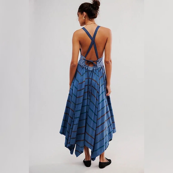 Free People So It Goes Maxi Dress in Oceanview‎ Combo Women's Size Large - Picture 2 of 16